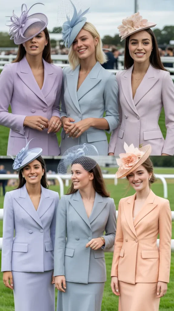 Pastel Two-Piece Suit with a Fascinator