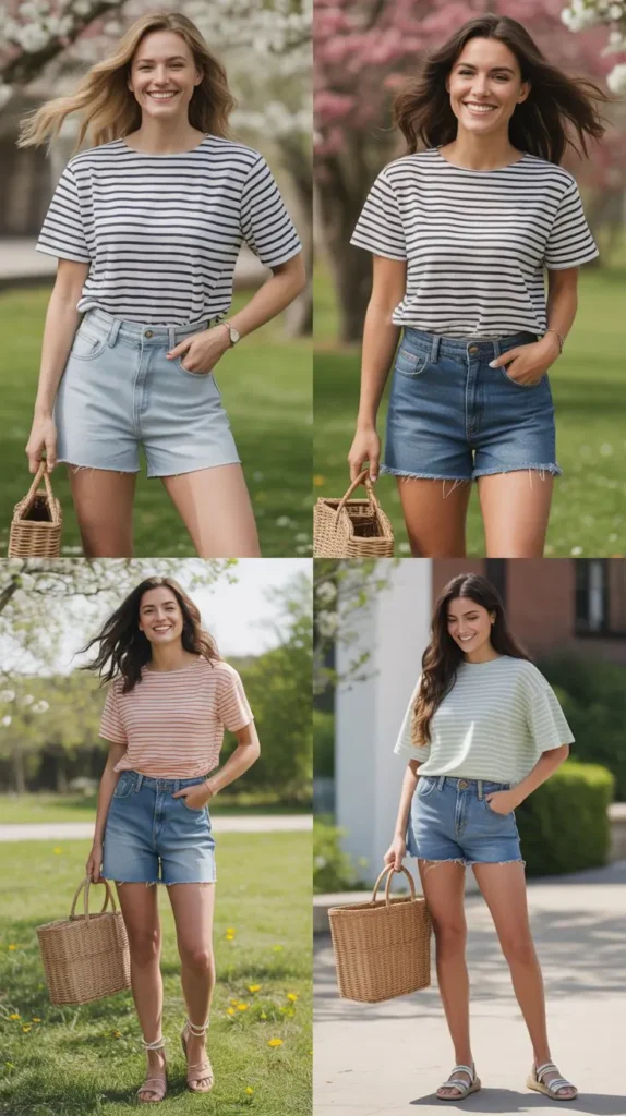  Striped Shirt with Denim Shorts