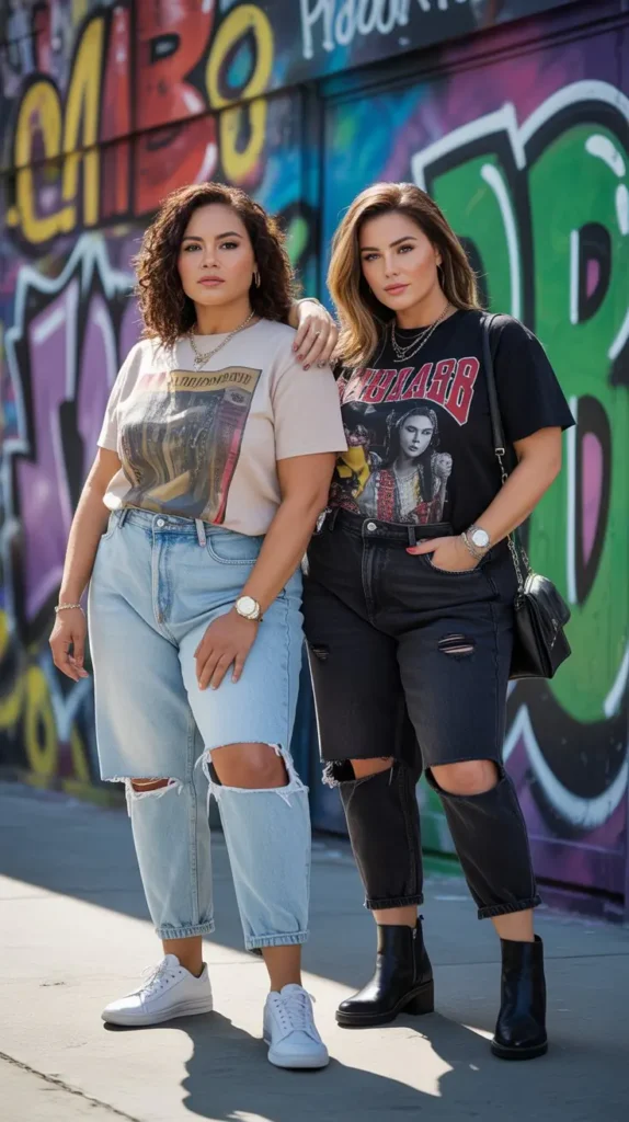  Graphic Tee with Distressed Jeans