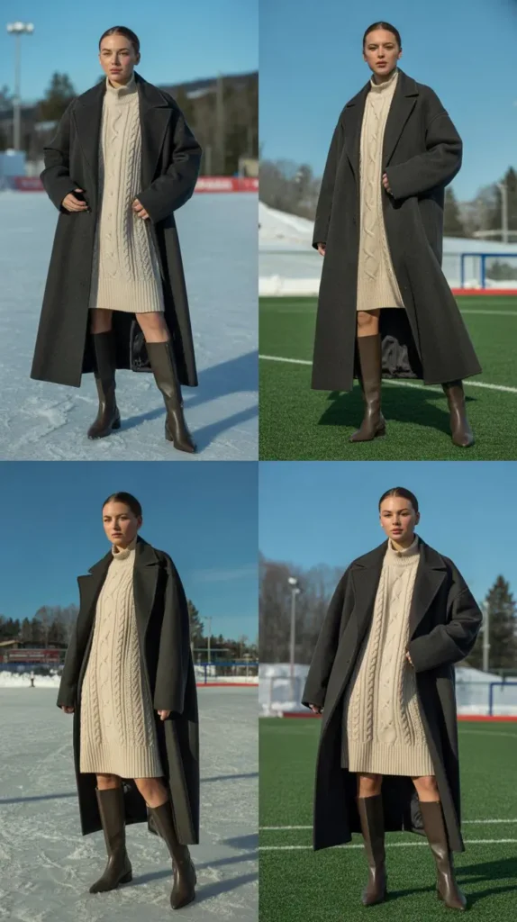 Long Wool Coat and Sweater Dress