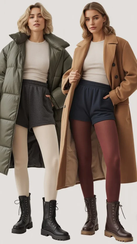 High-Waisted Shorts With Fleece Tights