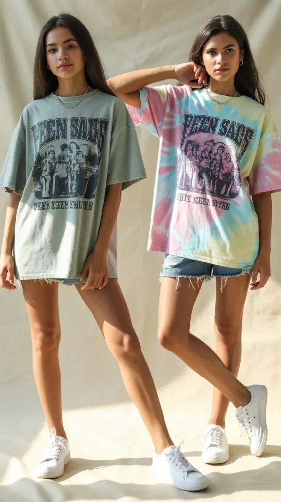  Oversized Graphic Tee With Denim Shorts