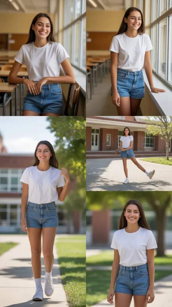 Casual Denim Shorts with White T-Shirt
