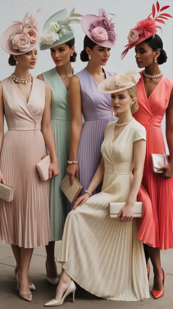 Pleated Dress with Fascinator