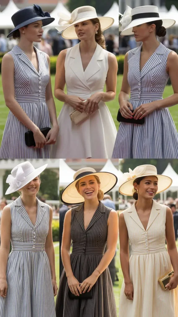 Striped Midi Dress with a Bow Hat