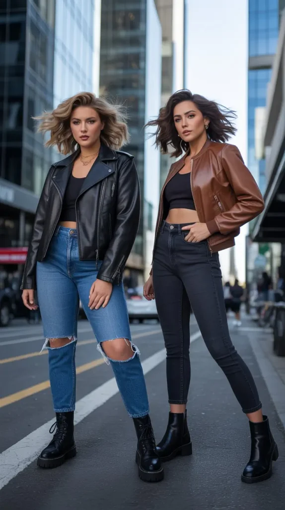 Leather Jacket with Blue Jeans