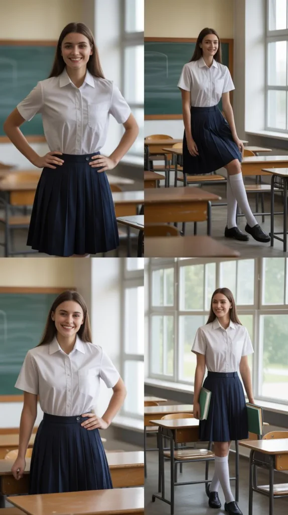 Classic White Shirt with Pleated Skirt