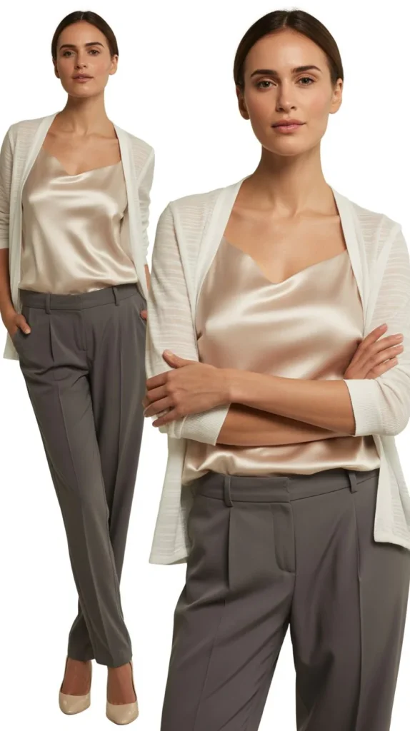 Satin Camisole with Lightweight Cardigan