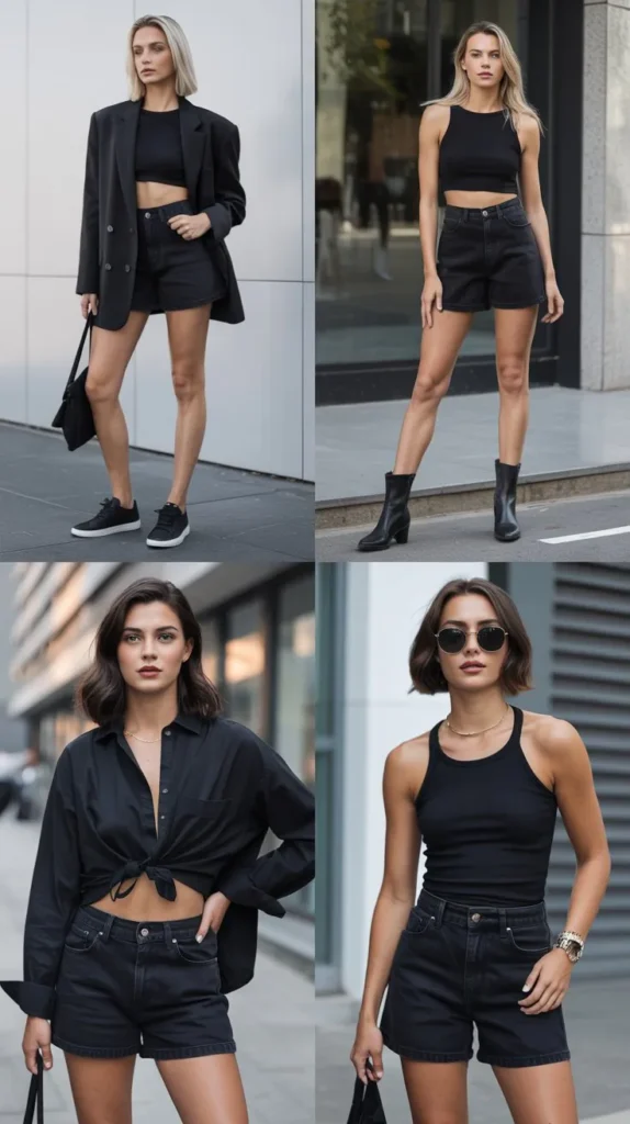 Monochrome Black Jean Shorts Outfit