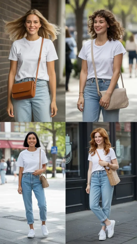  White T-Shirt with Light Wash Jeans