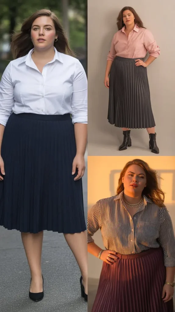 . Button-Down Shirt with Pleated Skirt