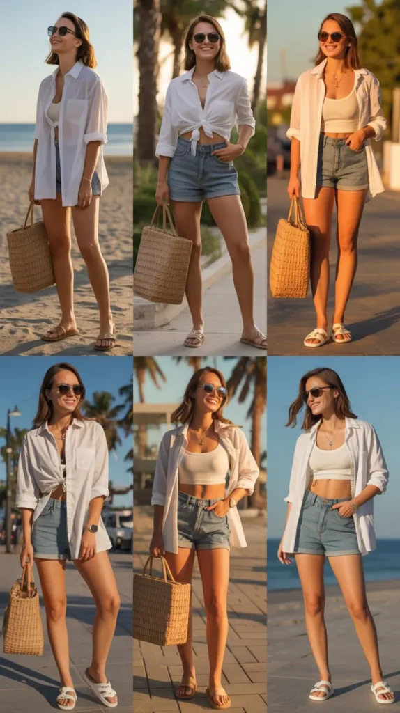 Oversized Shirts with Denim Shorts