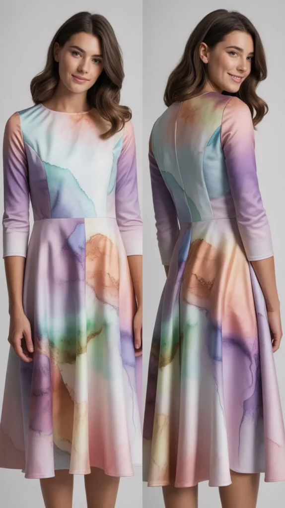 Artistic Watercolor Print Dress