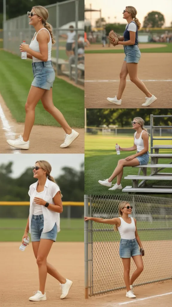  White Sneakers with Denim Shorts Outfit