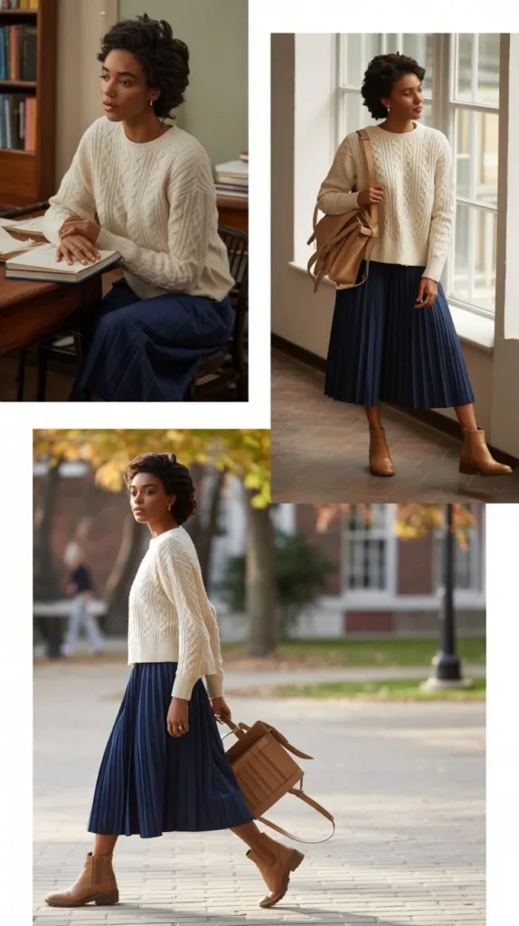 Knit Sweater with Pleated Skirt