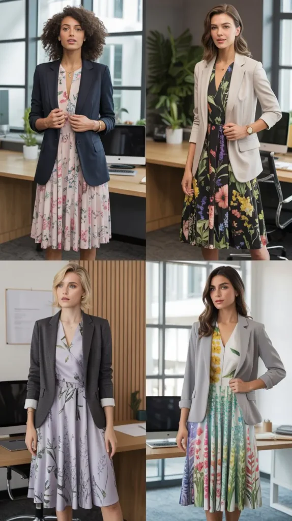  Floral Midi Dress With Blazer