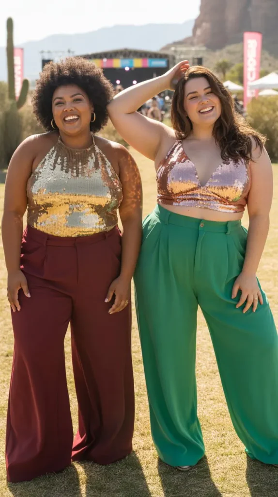 Sequined Festival Top with Wide-Leg Pants