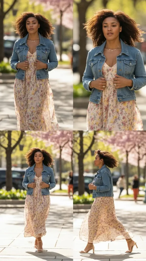  Floral Maxi Dress with Denim Jacket