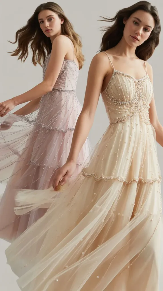 Romantic Tulle Layered Dress with Subtle Beading
