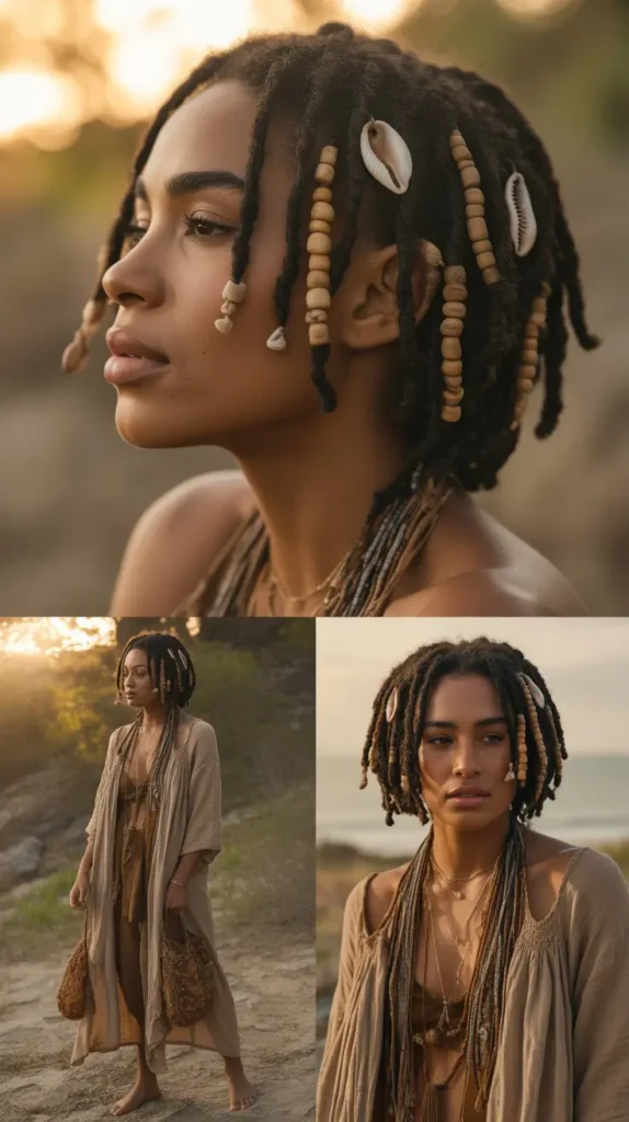 Locs with Beads and Shells