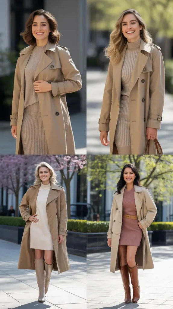 Trench Coat with Knit Dress