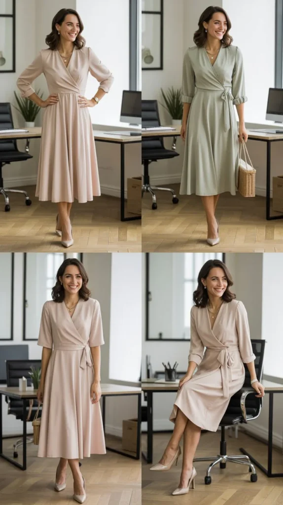 Wrap Dress with Low Heels