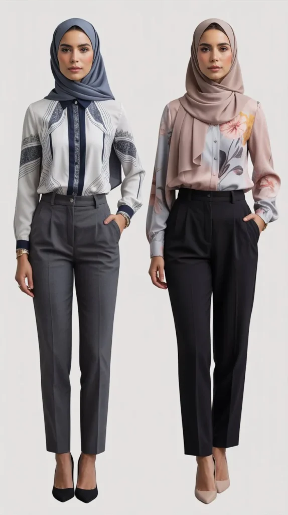 Printed Blouse With Tailored Pants