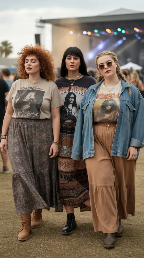 Maxi Skirt with a Graphic Band Tee