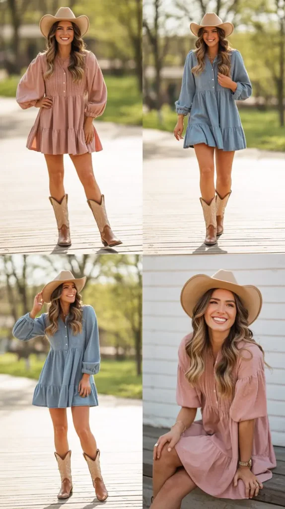 Western Boots with Mini Dress
