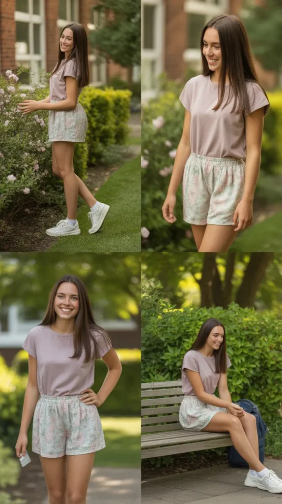 Floral Printed Shorts with Plain Top