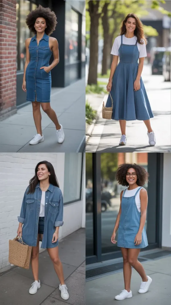 Denim Dress with Sneakers