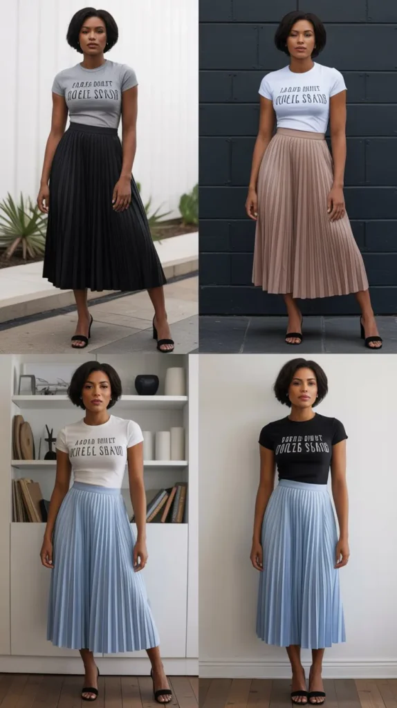 Graphic Tee with Pleated Skirt