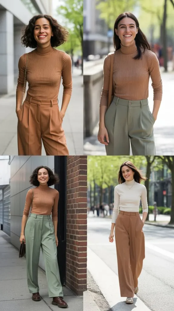 Turtleneck Top With High-Waisted Wide-Leg Pants