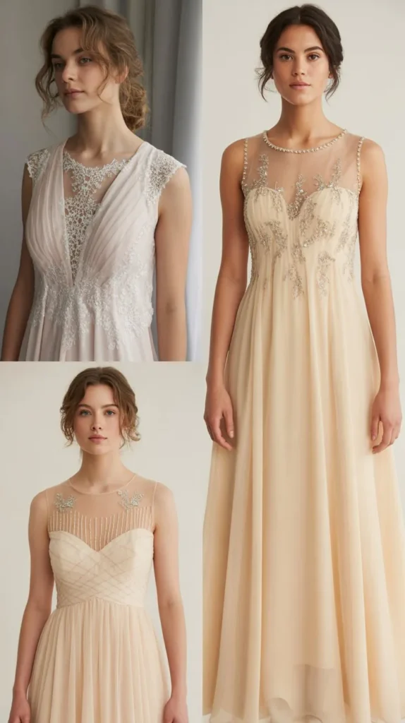 Romantic Illusion Neckline Dress with Sheer Panels