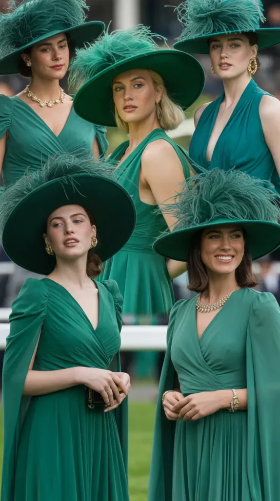  Emerald Green Gown with Dramatic Hat