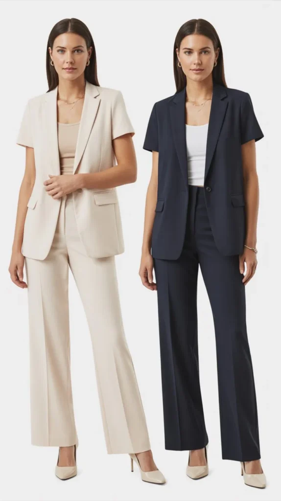 Short-Sleeve Blazer with Straight Pants