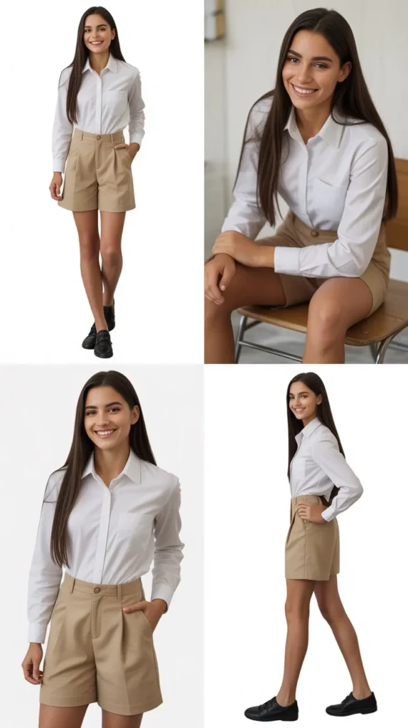 8. Khaki Shorts with Button-Up Shirt