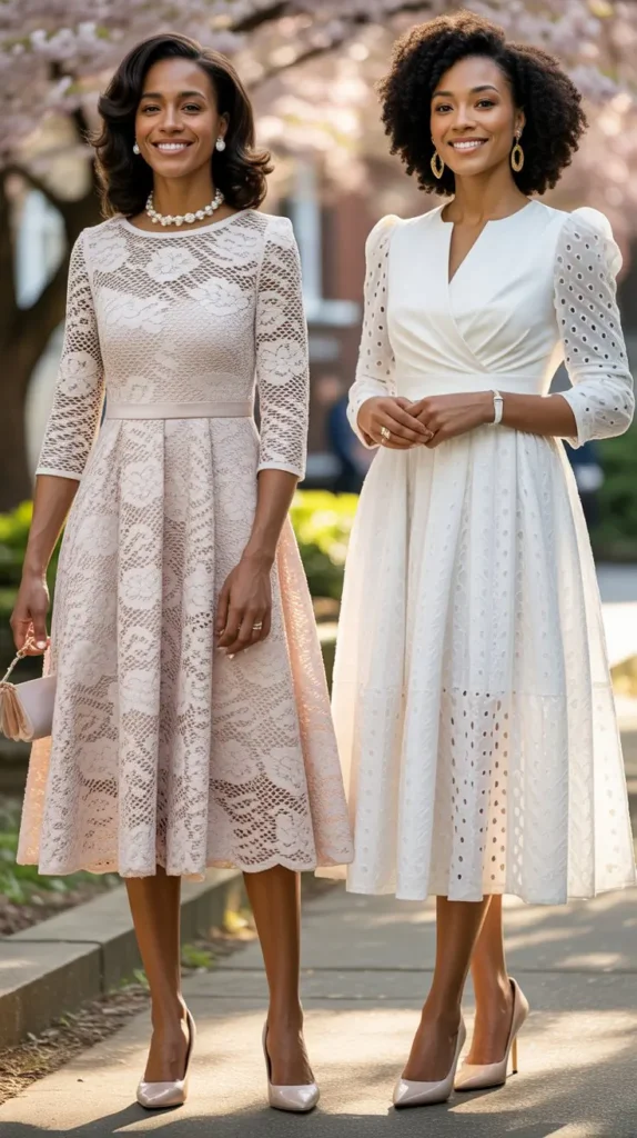 White Lace Dress With Nude Accessories