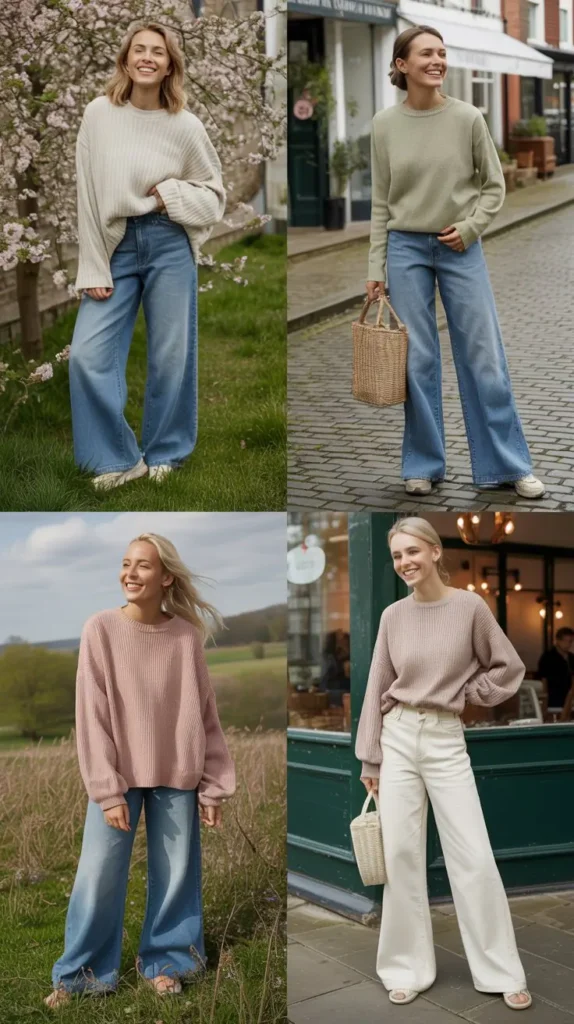 Relaxed Knitwear with Wide Jeans