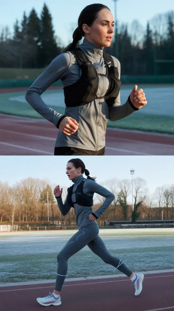 Sleeveless Training Vest Over Long Sleeve Base Layer