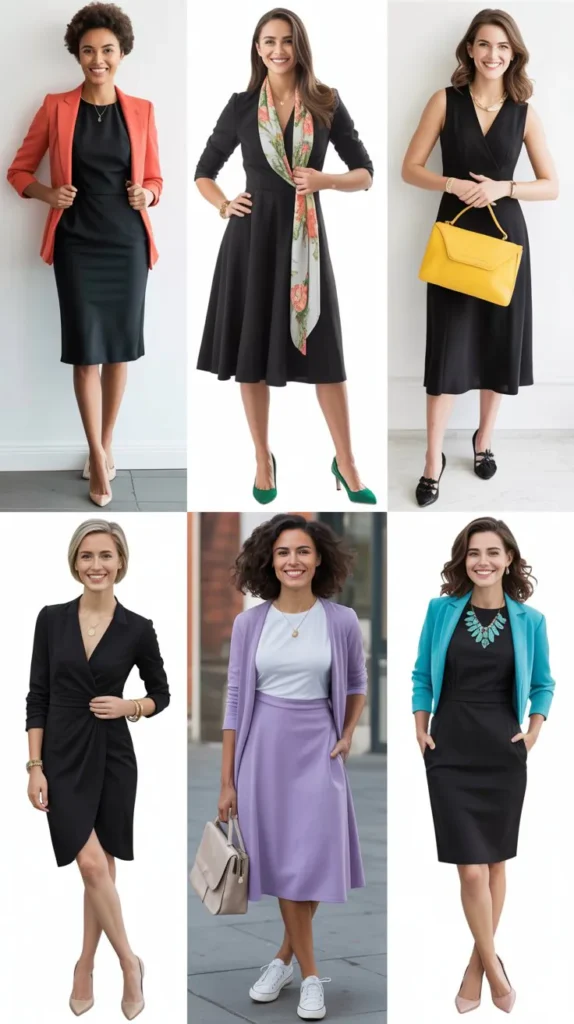 Black Dress with Colorful Accessories