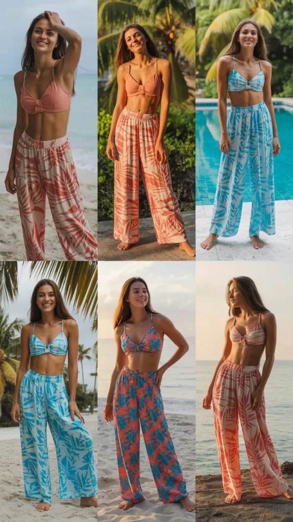  Printed Palazzo Pants with Bralettes