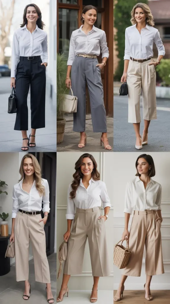 White Button-Up With Midi Trousers