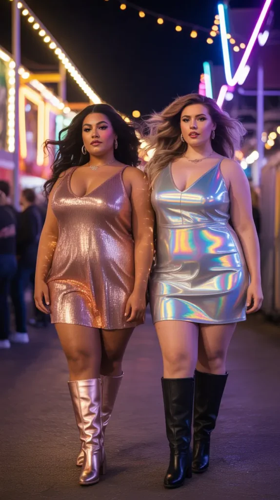 Metallic Mini Dress With Boots