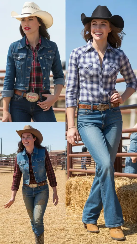  Classic Cowgirl Denim and Plaid Combo