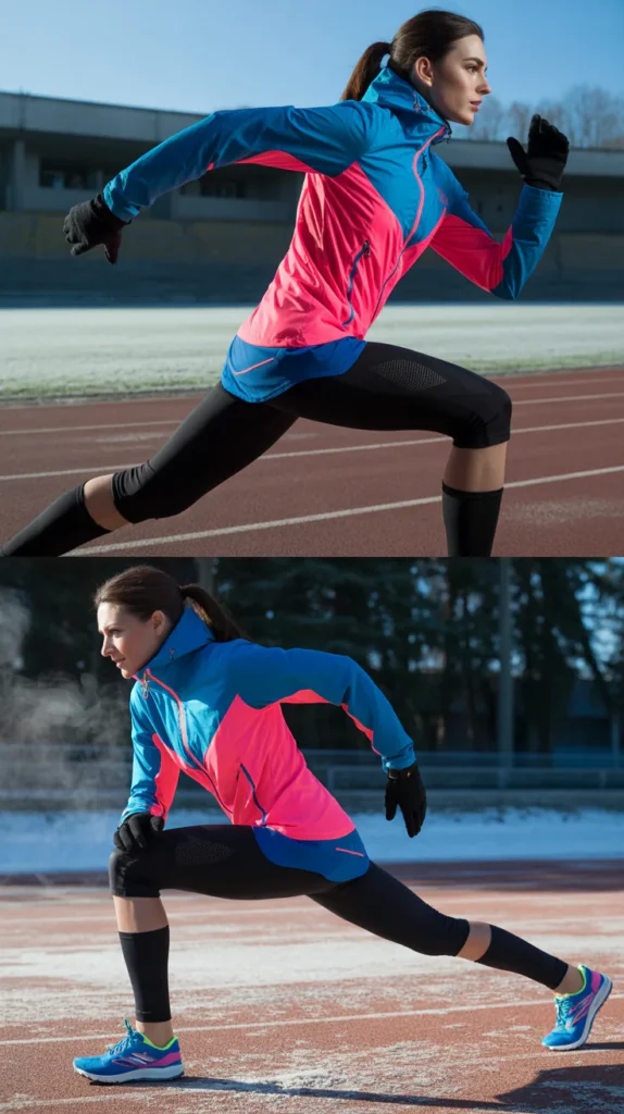 Windbreaker Jacket With Compression Shorts Over Leggings