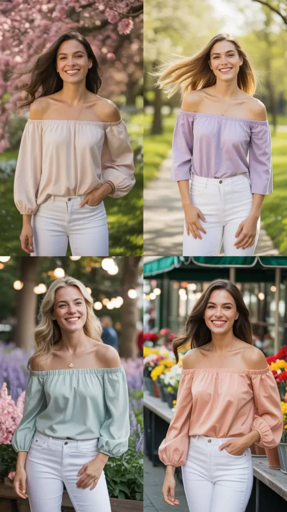  Off-Shoulder Top with White Jeans