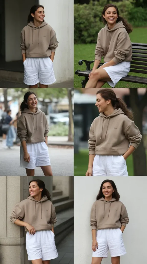 Neutral Hoodie With White Shorts