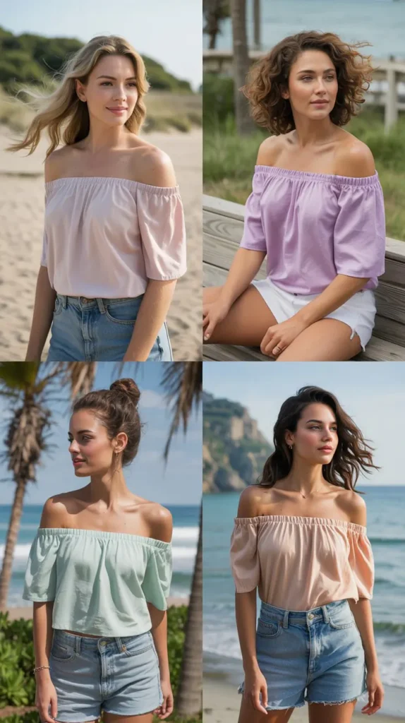 Off-Shoulder Top with Denim Shorts