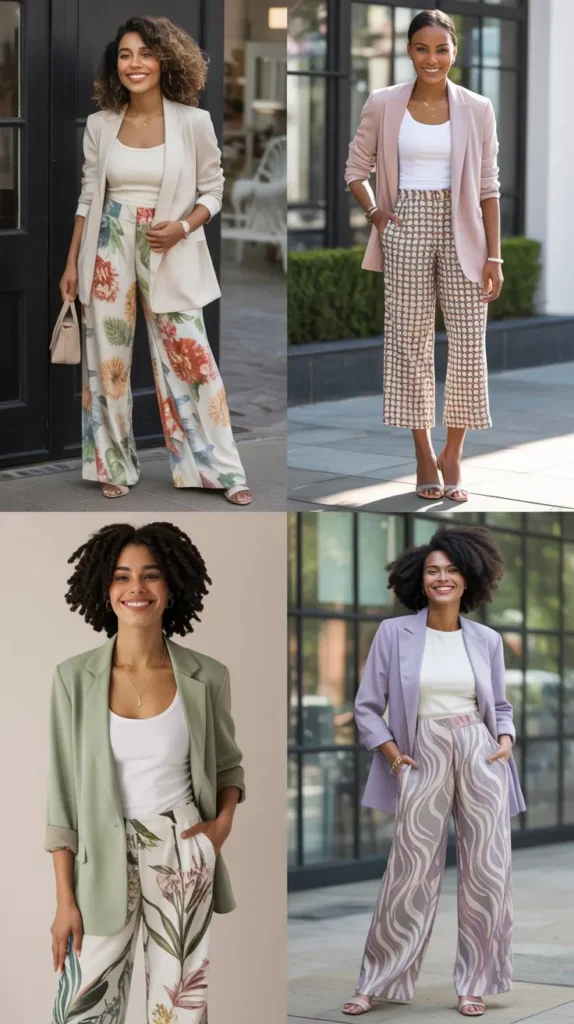 Printed Pants with Solid Blazer